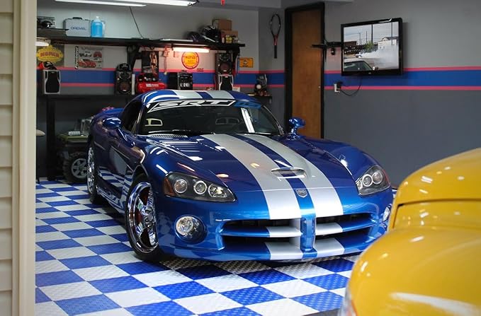 GarageTrac Diamond, Durable Interlocking Modular Garage Flooring Tile (12 Pack), Royal Blue