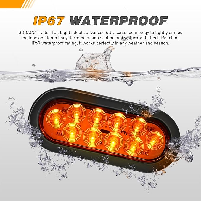 GOOACC 6Inch Oval Trailer Tail Light 2PCS 10LED Amber Turn Signals Lights w/Surface Mount Grommets Plugs IP67 Waterproof for Truck RV Tractor