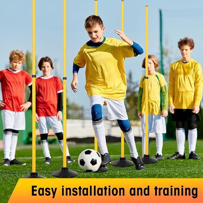 8 Pcs Soccer Agility Poles Detachable Sports Training Speed Slalom Poles with Rubber Base Coaching Sticks for Soccer Drills and Training