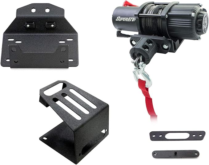 SuperATV Black Ops 3500 LB Winch and Winch Mounting Plate for 2018+ Polaris RZR XP Turbo S / 2019+ RZR XP 4 Turbo S (For use with SuperATV Bumper) | No Drilling Required