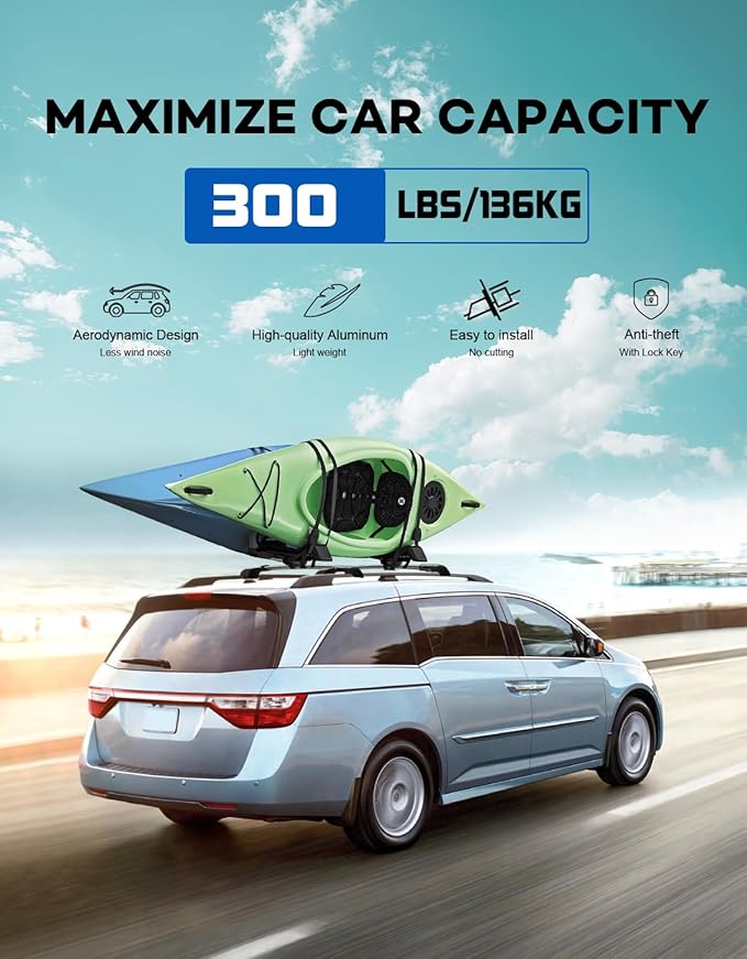 300lbs Lockable Roof Rack Cross Bars Compatible with Honda Odyssey 2011-2017 (with Raised Side Rails), Heavy Duty Aluminum Roof Rails Crossbars Cargo Canoe Black Rooftop Cargo Carrier.