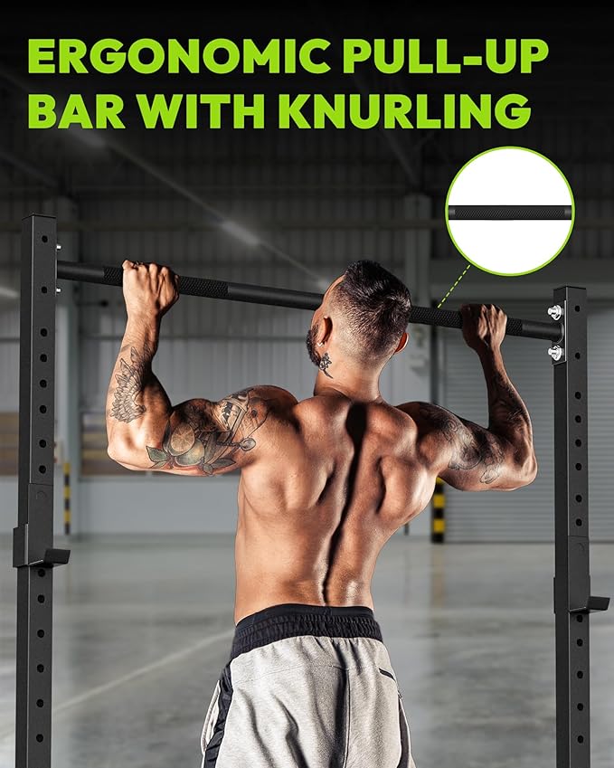 Power Cage with Pull Up Bar, Multi-Functional Squat Rack for Home Gym, Heavy Capacity Adjustable Power Rack Fit 6 FT, 7 FT Barbell, Weightlifting, Strength Training, Bench Press, Fitness