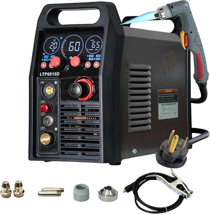 LTP6010D 60A Plasma Cutter, Drag-Cut Ready & Up to 20% Faster, 5/8" Clean (3/4" Sever), Non-Touch Pilot Arc, New-Design Torch, Dual-Voltage 110/220V, LED Panel, Front Regulator