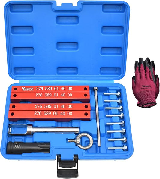 Engine Timing Tool Kit, Compatible with Mercedes Benz M157/M276/ M278, Camshaft Timing Tool with T100, Fuel Injector Puller, Rotary Rod, Fixing Screw, with Case and Gloves
