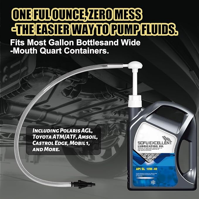 30cc Hand Oil Transfer Pump Fluid Pump for Gallon Bottles and Wide-Mouth Quart Bottles - Transfers Gear Oil, Transmission Fluid, Differential Fluid, and Antifreeze