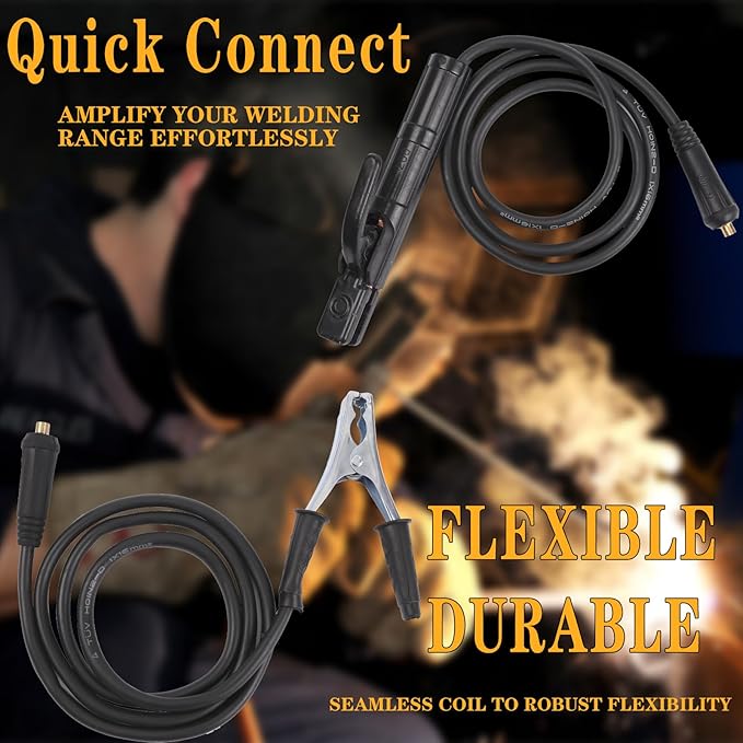 Welding Electrode Holder Lead ARC MMA Stick Welding Ground Clamp and Welding Cable Din 10-25 Connector Plug Stick Electrode Holder Stinger Copper Jaw Holding Plier for 300A Welder Machine