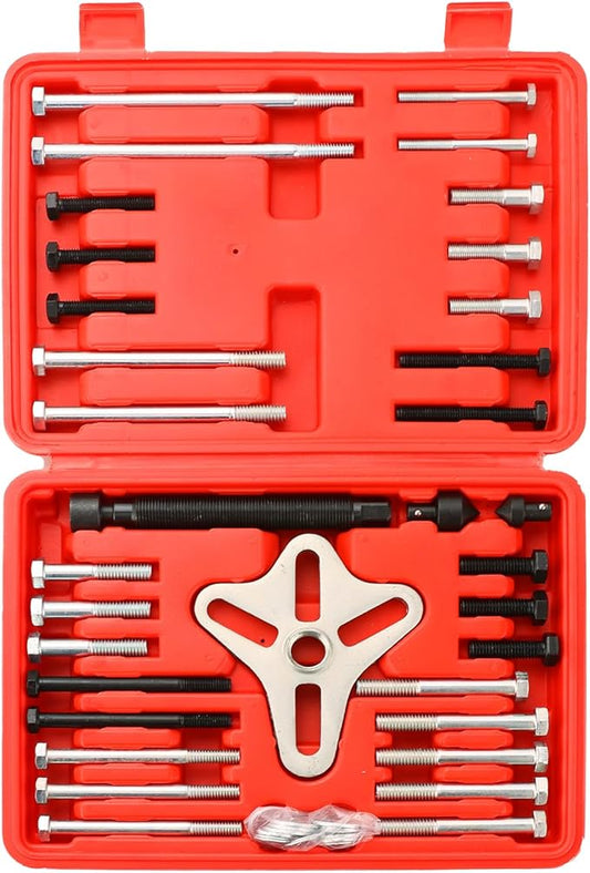 46pcs Harmonic Balancer Puller Set, Steering Wheel Flywheel Crankshaft Pulley Puller kit with Harmonic Balancers, Crankshaft Pulleys and Gears, Work on Most Cars, Pickups, SUVs