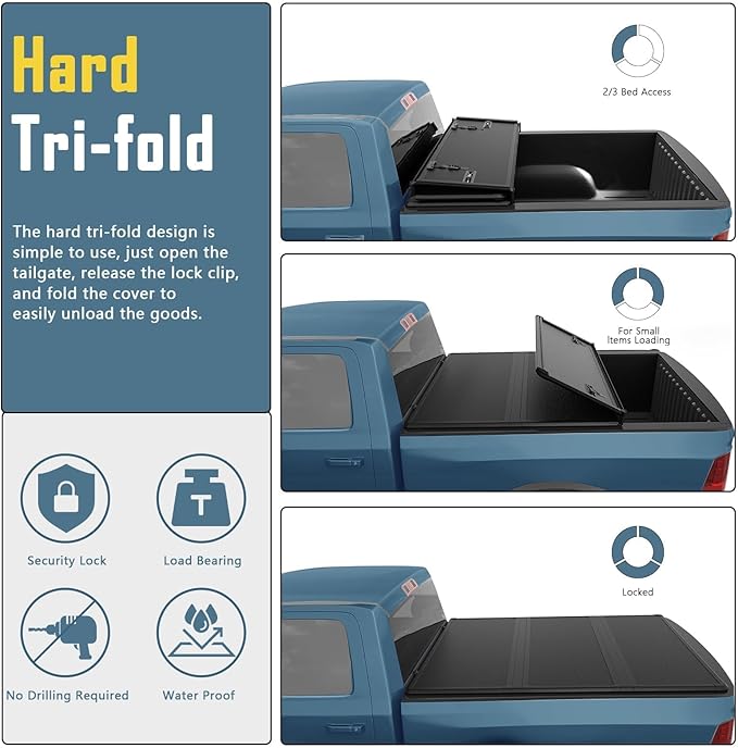 Perfit Liner Hard Tri-fold Truck Bed Tonneau Cover Compatible for 5.8 FT 2007-2026 Chevy Silverado GMC Sierra 1500 5.8 FT (69.6") Bed