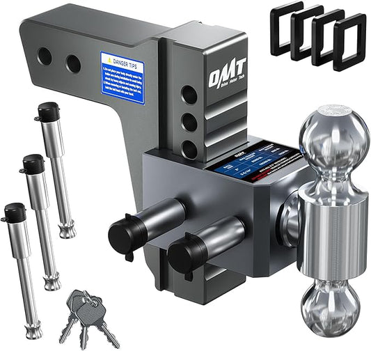 Orion Motor Tech Adjustable Trailer Hitch, Heavy Duty 2.5 inch Receiver Hitch, 6" Drop Hitch with 2" & 2-5/16" Balls, 360° Dual-Ball Mount with 18500lb Towing Capacity for Class IV & V, Gray