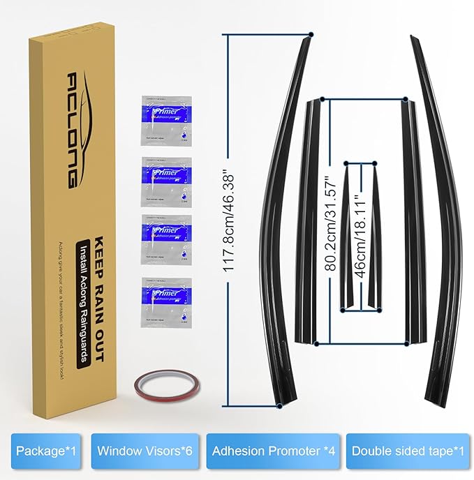 ACLONG Black Rain Guards Fit for Honda CR-V (CRV 2017 2018 2019 2020 2021 2022 Tape-On Side Shatterproof Window Visor, Window Deflectors, Rain Visors, 6-Piece Set