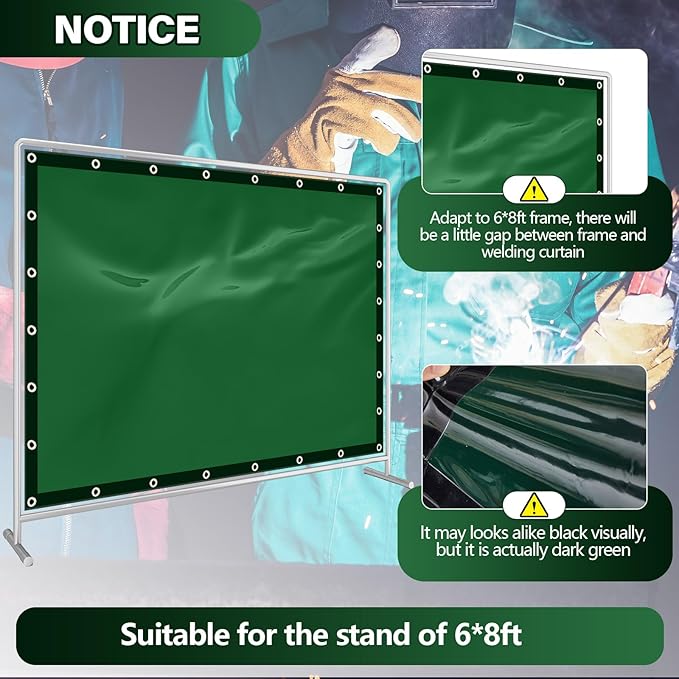 2 Pcs Welding Curtain Safety Transparent Welding Screen with Fixed Belt for the Stand of 6 x 8ft Fireproof Resistant Insulation for Welding Arc Light UV and Light Protection(Green)