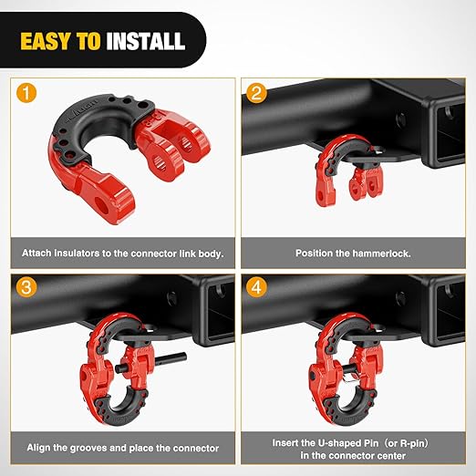 Nilight Safety Chain Connector Link, 1/2In Tow Hitch Hammerlock Coupling Link, 2 Pack Forged Steel Tow Chain Connector for Chain Link/Recovery Rope Link/Shackle, 12000 lbs Load Limit, Red