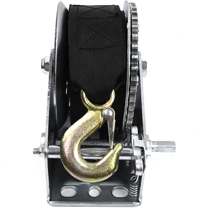 1200lbs Hand Winch Heavy Duty Boat Winch Two-Way Ratchet Gear Small Manual Winch Crane Weight Moving Nylon Strap for ATV Truck Towing Rope Winch