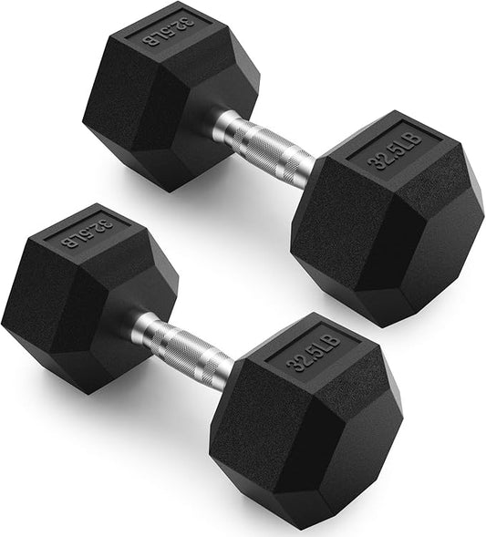 PAPABABE HEX Dumbbell Set 2.5-125lb, Rubber Encased Home Gym Dumbbells, Exercise & Fitness Weights Dumbbells for Women & Men, Hand Weight for Strength Training