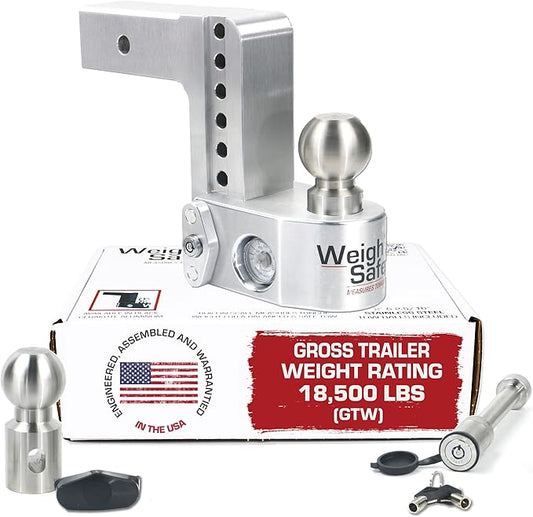 Weigh Safe Adjustable Trailer Hitch Ball Mount - 6" Drop Hitch for 2.5" Receiver w/ 2 pc Keyed Alike Lock Set, Premium Aluminum Trailer Tow Hitch w/ Built in Weight Scale for Anti Sway, 18,500 lbs GTW