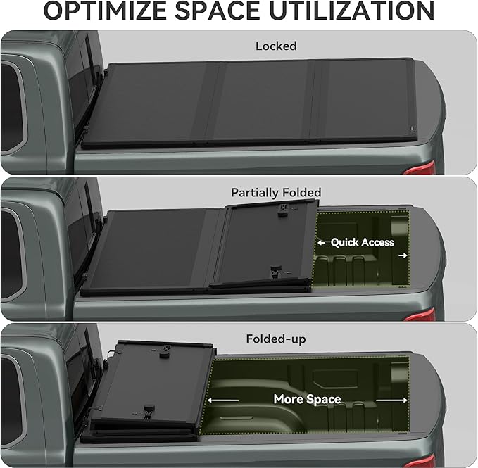 AUTOSAVER88 FRP Hard Tri-fold Truck Bed Tonneau Cover Fit for Ford F-150 F150 2004-2014 5.5ft Bed (Excl. Raptor Series)