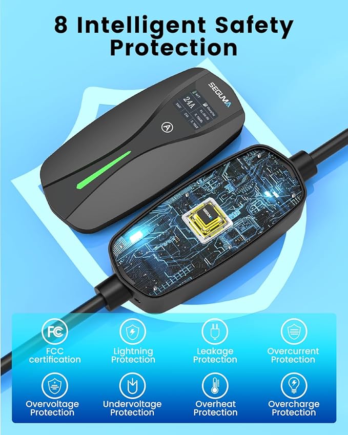 Level 2 Tesla Charger-24Amp 240V, NEMA 14-30 Plug, 25FT Extension Cable, Adjustable Current (10-24A)-Portable Home Mobile EV Charger for Model Y/X/3/S/Cybertruck, Fit 4-Prong Dryer Outlet