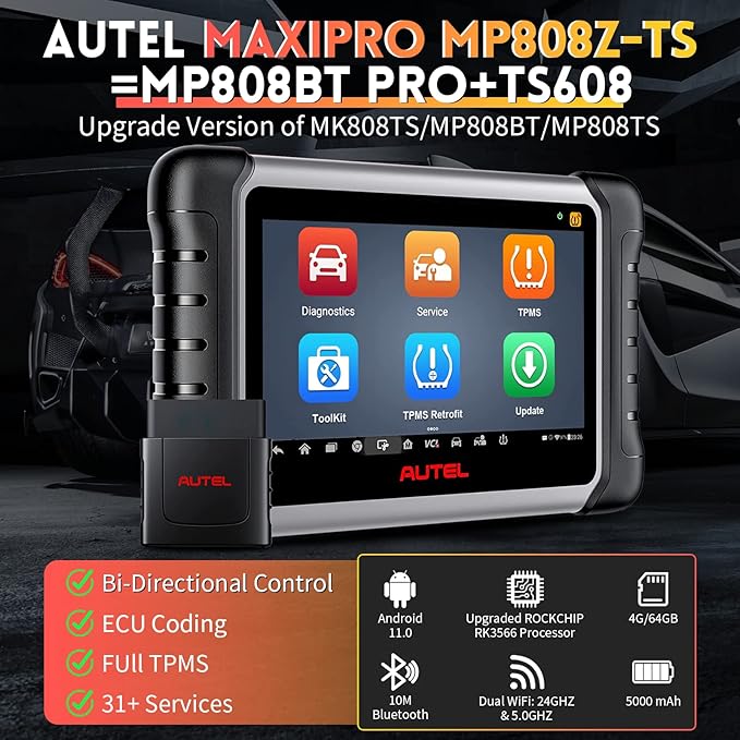 Autel MaxiPRO MP808Z-TS Scanner (2-Year Free Updates) - New ECU Coding Scan Tool with TPMS Relearn Rest Programming, Upgraded of MP808BT PRO /MP808BT, Active Test, 36+Service, Full System Diagnose