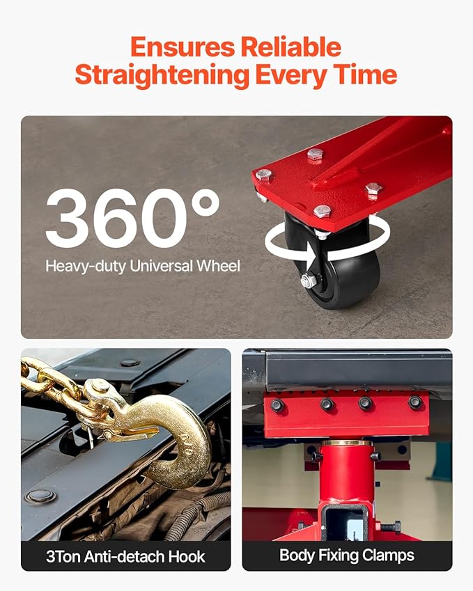 VEVOR Auto Body Frame Puller Straightener, 6T Tension Car Body Repair Equipment with 6000PSI Hydraulic Foot Pump & Swivel Post, Includes 16 Straightening Tools, for Auto Repair Shop, Sedan SUV Pickup