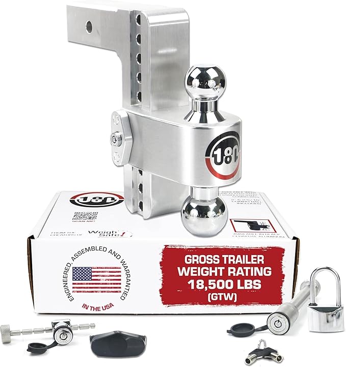 Weigh Safe Adjustable Trailer Hitch Ball Mount, 8" Adjustable Drop Hitch for 2.5" Receiver w/ 4 pc Keyed Alike Lock Set, Heavy Duty Aluminum Trailer Tow Hitch w/Chrome Plated Tow Balls, 18,500 GTW