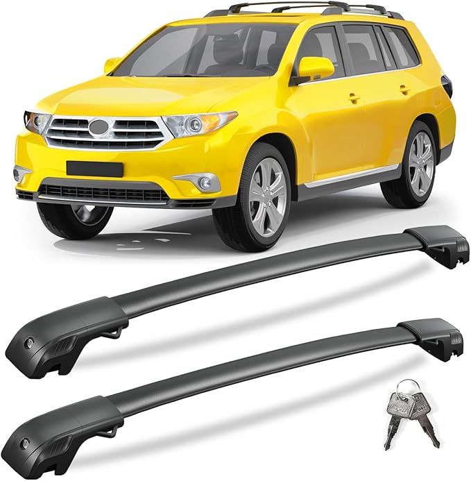 KINGGERI 300lbs Lockable Roof Rack Cross Bars Compatible with Toyota Highlander 2008-2013 with Raised Side Rails, Heavy Duty Aluminum Roof Rails Crossbars Luggage Skiboard Car SUV Accessories