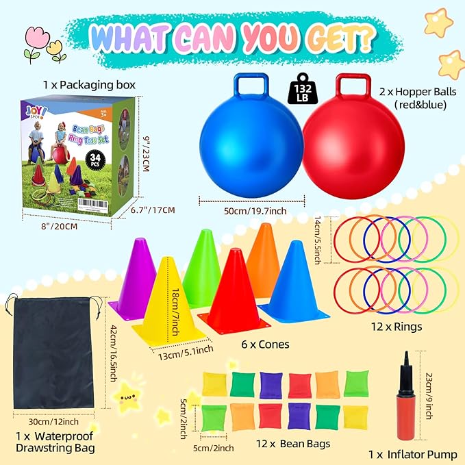 Carnival Outdoor Games Combo Set for Kids, Soft Plastic Cones Bean Bags Ring Toss Game, Activity Agility Set,Field Day Family Reunion Yard Lawn, Birthday Party Easter, Spring Fall Game