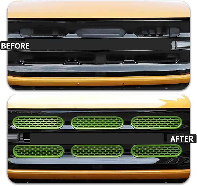 Front Grill Mesh Grille Inserts Cover Frame Trims Kit 6Pcs Fit for Ford Bronco 2021-2025 2/4 Door Exterior Accessories (Green)