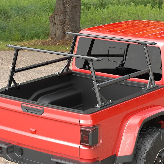 Truck Ladder Rack, Adjustable Height Aluminum Extendable Cargo Rack Cross Bars Truck Bed Rack for Full Size & Mid Size Pickup Trucks,Ford F-Series,Tacoma,Tundra,Gladiator JT,Silverado,GMC Sierra,Titan