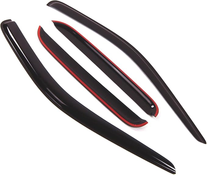 TuningPros Outside Mount Window Vent Visors Rain Guards Compatible with Dodge Dakota Quad Cab 2005-2011 | Side Window Wind Deflectors Rain Shields | Smoke Tinted, 4 Pcs Set, DGWV-115