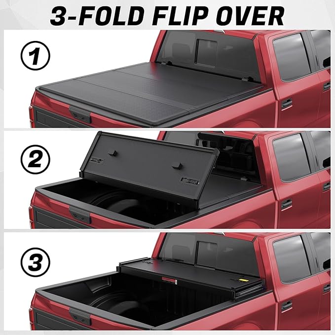 Fiberglass Hard Tri Truck Bed Tonneau Cover Compatible for 2007-2013 Chevy Silverado/GMC Sierra 1500 Fleetside 3-Fold 5.8FT 69.3Inch