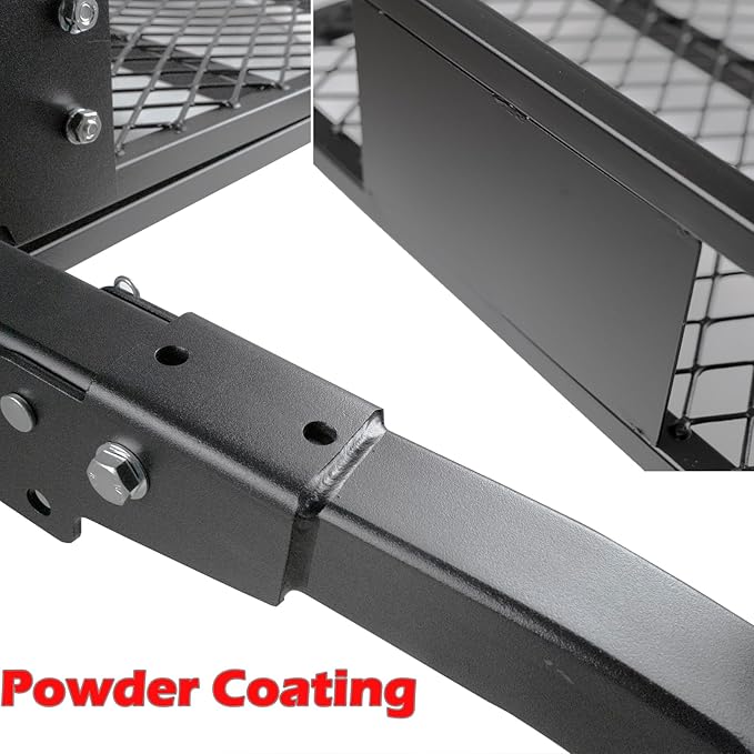 Folding Hitch Mount Cargo Carrier Basket 60x20x6” Rear Luggage Rack Basket,500LBS Capacity, Hitch Mount for 2" Receivers, Powder Coating, Heavy Duty, Durable, Easy Assembly, Straps Stabilizer