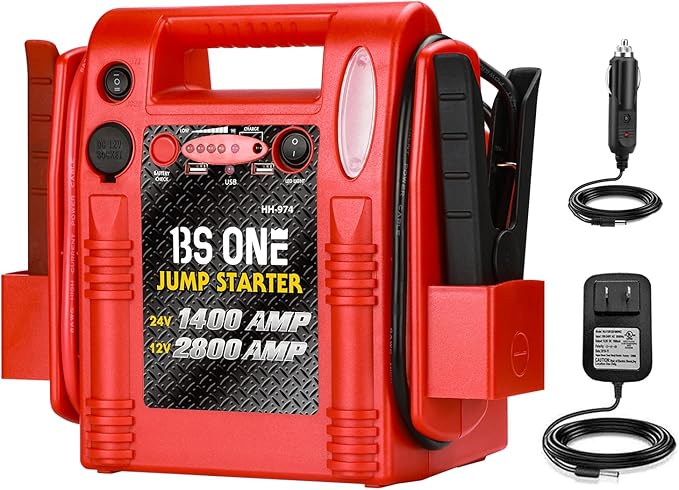 24V / 12V Jump Starter, Heavy Duty 1200/2400 Peak Amp Sealed Lead Acid Battery Jump Starter for Car Truck Tractor Excavator, Jump Box Power Pack with USB/DC Output and LED Light