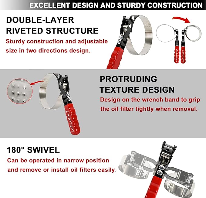 Medium Oil Filter Wrench, Oil Filter Removal Tool Adjustable from 3-5/6" to 4-1/2" for Cars, Motorcycles and Trucks