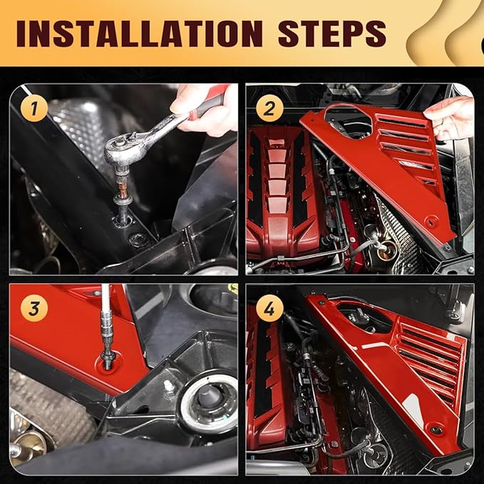 2Pcs Red Engine Bay Panel Cover,Rear Engine Covers Left Right Engine Case Guards Protector Compartment Filler Covers for Corvette C8 Stingray 2020+ for C8 Z06 2023+