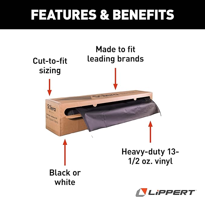 Solera Universal Slide-Topper Replacement Cut-to-Fit Fabric for 5th Wheel RVs, Travel Trailers, Motorhomes, 50' x 48" roll, Black - 432253
