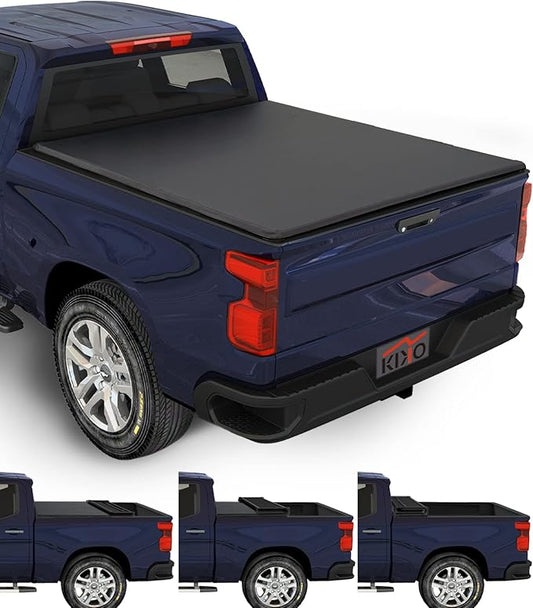 Kikito Vinyl Soft Quad-Fold Truck Tonneau Cover for 2007-2025 Silverado Sierra 1500 with 5.8ft (69.3in) Bed
