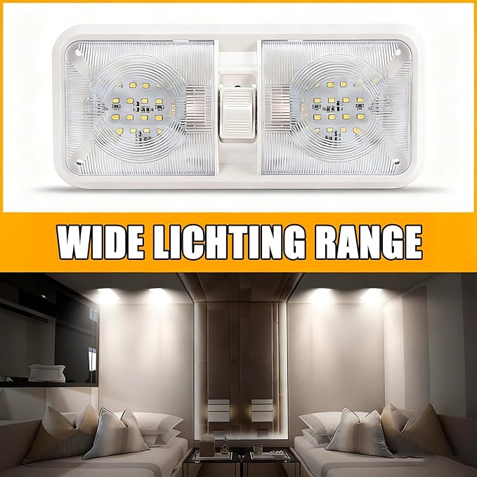 HAISTYLE RV LED Ceiling Double Dome Light Fixture with ON/Off Switch Interior Lighting for Car/RV/Trailer/Camper/Boat DC 11-18V Natural White (4PCS/ Double Dome)