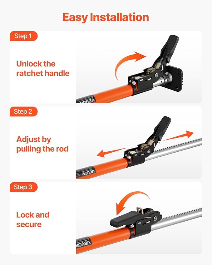 VEVOR Cargo Bar, Ratcheting Cargo Bar Adjustable from 40" to 73", Heavy-Duty Steel Cargos Stabilizer with Non-Slip Foot Pads, Telescoping Load Lock Bars Stop Sliding for SUVs, Sedans