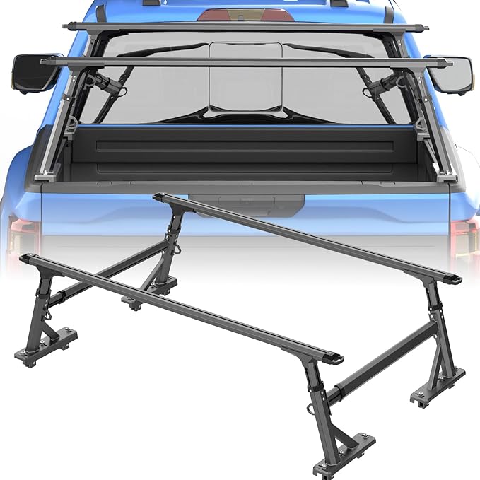 Truck Ladder Rack, Adjustable Height Aluminum Extendable Cargo Rack Cross Bars Truck Bed Rack for Full Size & Mid Size Pickup Trucks,Ford F-Series,Tacoma,Tundra,Gladiator JT,Silverado,GMC Sierra,Titan