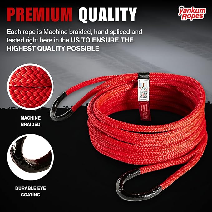 Yankum Kinetic Recovery Rope - Heavy Duty 1/2" x 30' Tow Rope, Off-Road & Vehicle Recovery, Kinetic Energy Ropes for 4x4, Jeep, and Trucks, Made in USA – Racer Series