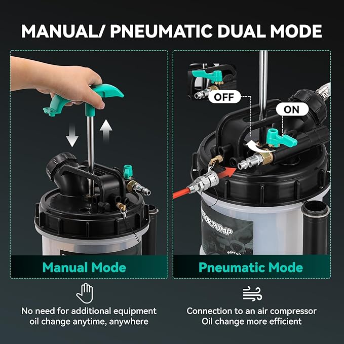 Poafamx 7.5L Oil Extractor Pump Pneumatic/Manual, 2 Gallon Fluid Extractor Pump, Oil Vacuum Change Pump with 5 Tubes and Extended Storage Units for Automotive, Truck, Boats Oil Change (2 Gallon)