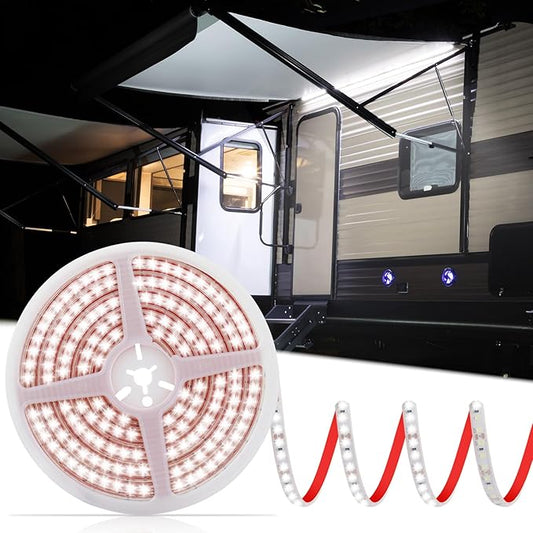 20FT RV Awning Lights, IP68 Waterproof Camper Awning Lights, 12v White Rv Led Strip Lighting for Motorhome Travel,Travel Trailers, Camper, Food Trucks