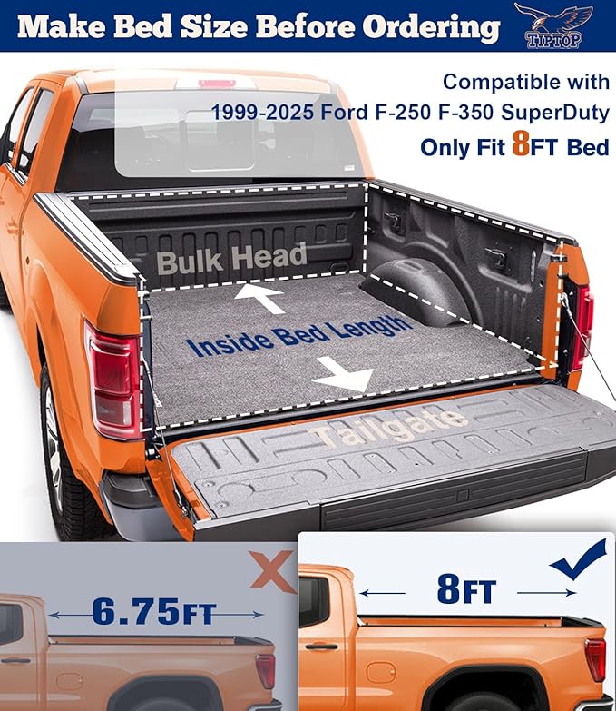 TIPTOP Tri-Fold Hard Tonneau Cover Truck Bed FRP On Top for 1999-2016 Ford F-250 F-350 F-450 Super Duty 8'2" Bed (98") | TPM3 |