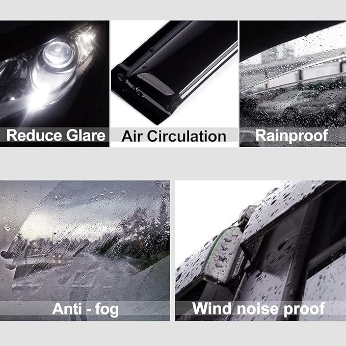 94187 Side Window Wind Vent Deflectors fit for 2011-2015 Kia Sorento, 4pcs Out-Channel Tape-On Nice Rain Guards Set,Dark Smoke Window Visor