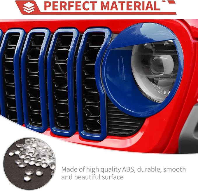 Front Grill Inserts Front Headlight Cover Kit fit for Jeep Wrangler JL JLU Gladiator JT 2024+ Exterior Accessories,Blue
