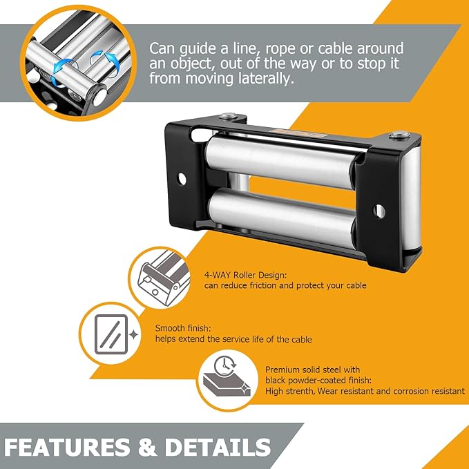 WeiSen 10" Winch Roller Fairlead Cable Guide fit ATV UTV 8000-17500 LBS Winches