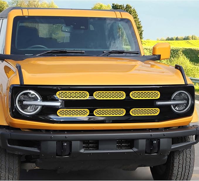 Jimen Compatible with Ford Bronco 2021-2023, 6PCS Front Grille Inserts Mesh Grill Cover Exterior Trim Accessories (Yellow)