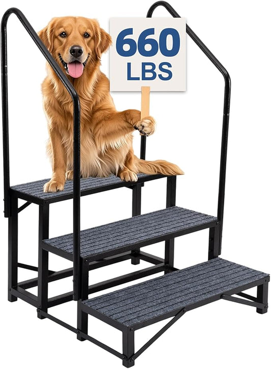 3-Step RV Steps with Dual Handrails – Heavy-Duty RV Stairs for Camper, Hot Tub, Trailer & Porch with Non-Slip Mats