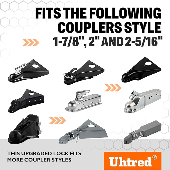 Upgraded Trailer Hitch Lock - Trailer Coupler Lock Fits 1-7/8", 2" and 2-5/16" Couplers, Heavy Duty Trailer Tongue Lock with Weatherproof Silicone Cover, Trailer Tongue Lock for RV, Trailer, Boat