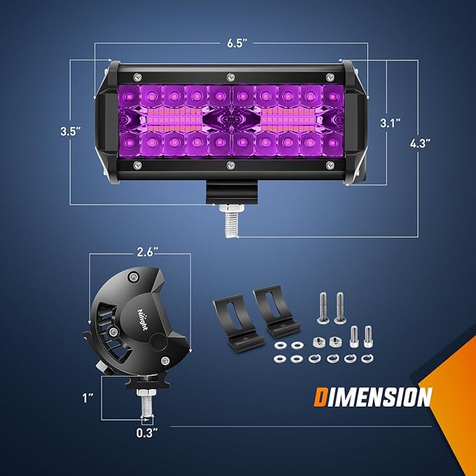 Nilight 6.5 Inch LED Light Pods Purple Triple Row 2PCS 120W Flood Spot Combo Off Road Driving Decoration Neon Hunting Lighting for UTV Pick-up Van Boat Tractor